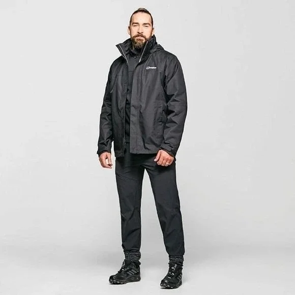Berghaus Hydroshell Jacket Mens XXL Black Hooded Waterproof & Fleece 3 In 1 NWOT